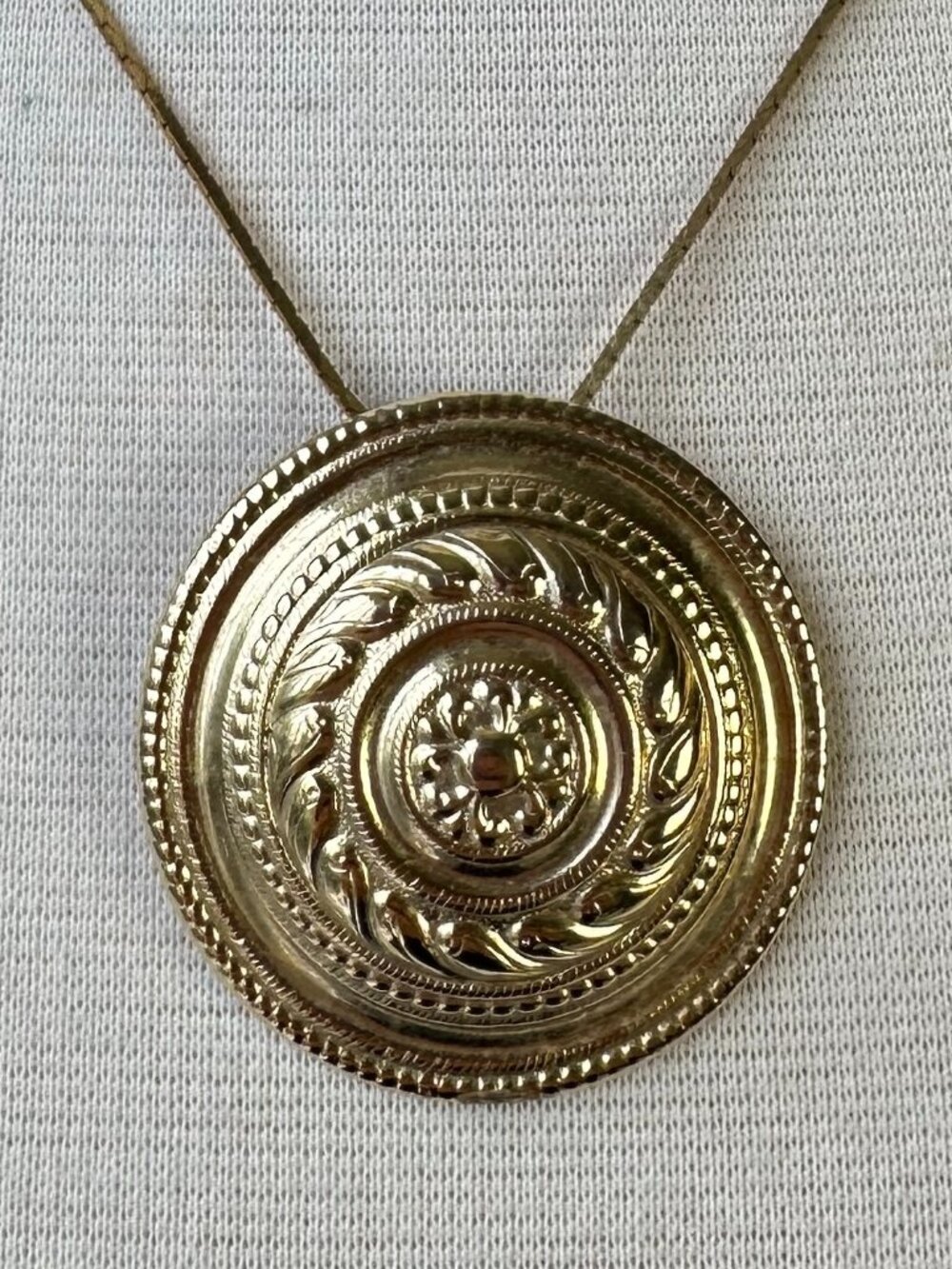 Upcycled Vintage Gold Tone Medallion Necklace Korea Chain Statement Pendant